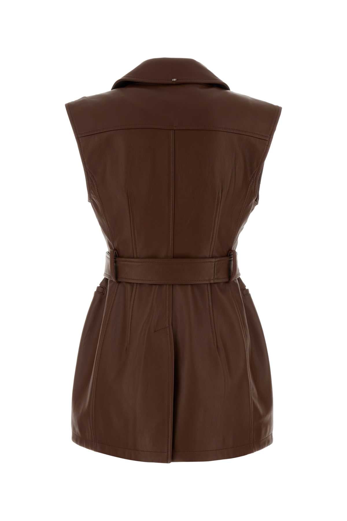 Sportmax Women Chocolate Leather Favella Vest SPORTMAX