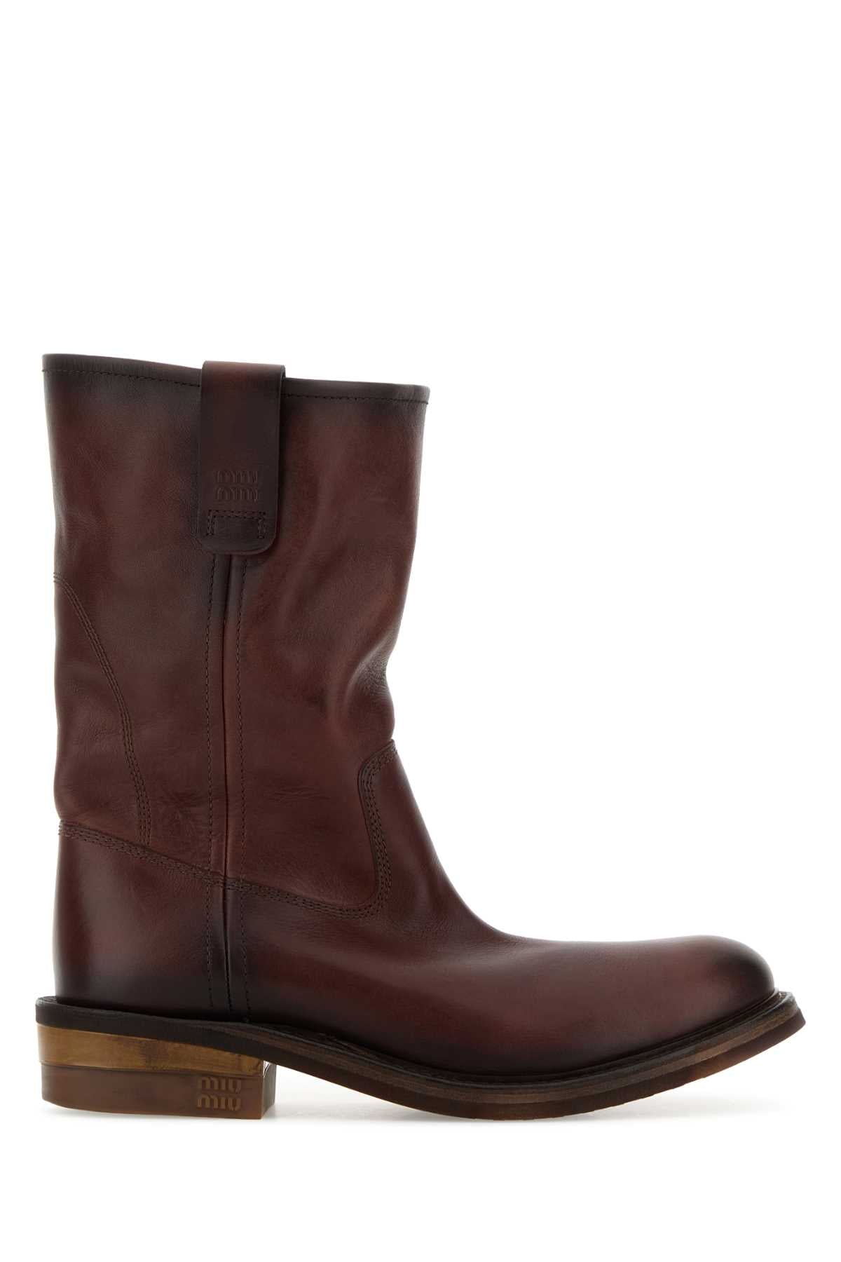 Miu Miu Women Brown Leather Boots MIU MIU