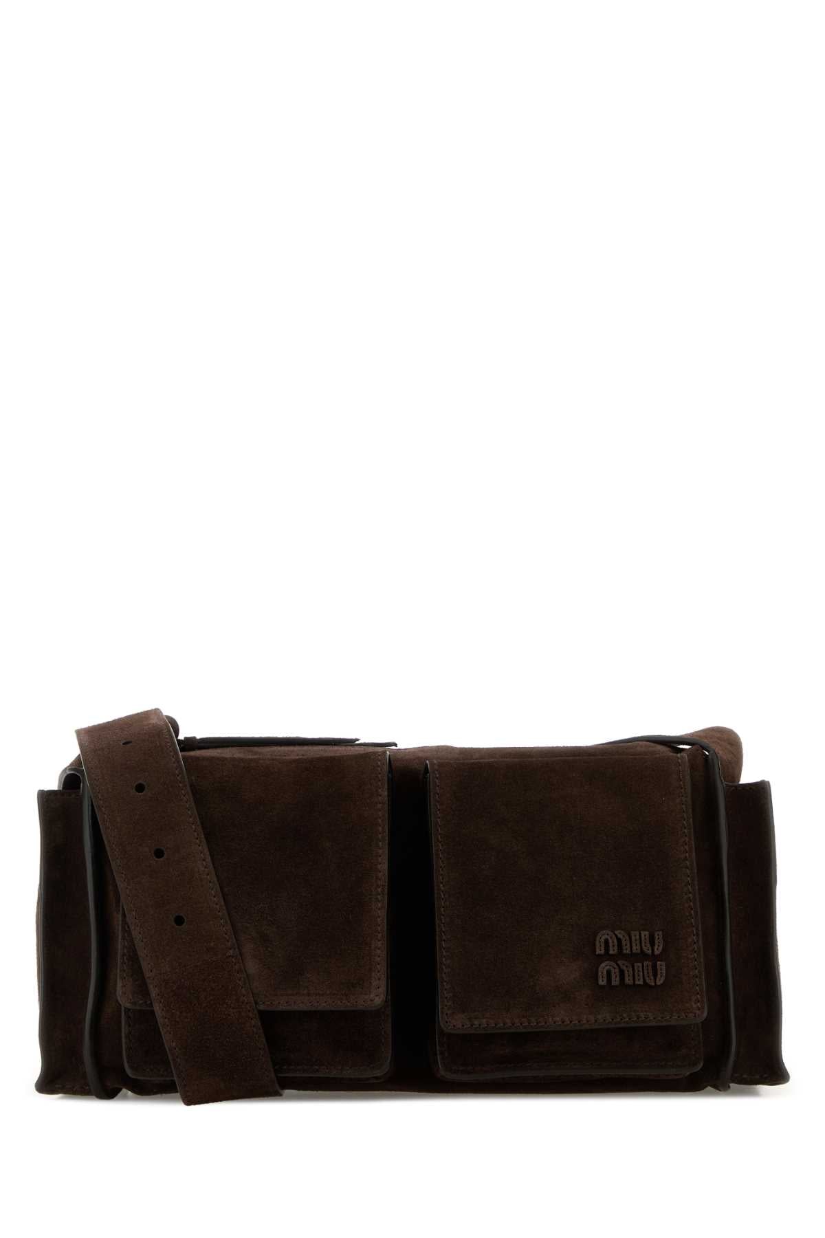 Miu Miu Women Dark Brown Suede Utilitaire Crossbody Bag MIU MIU