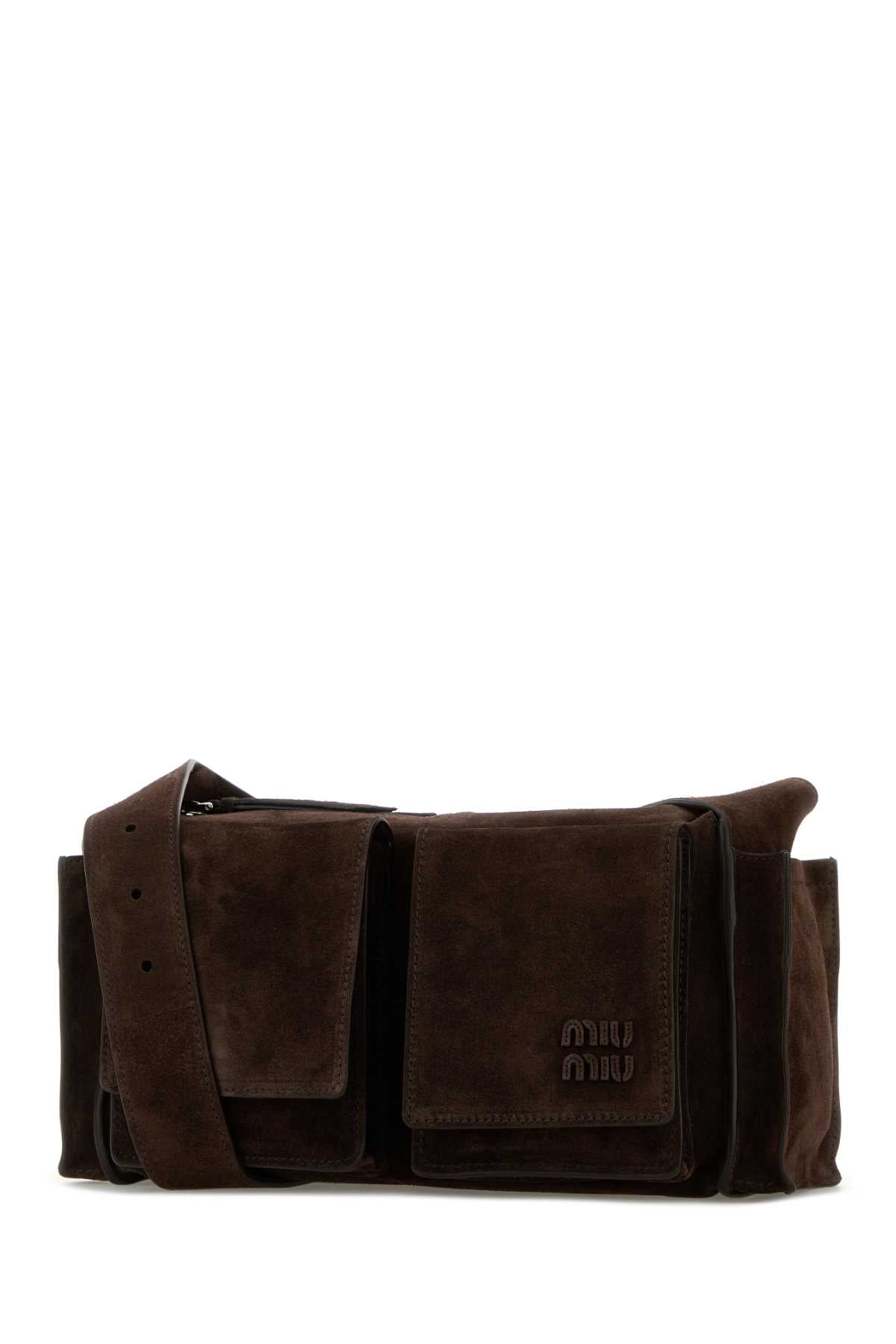 Miu Miu Women Dark Brown Suede Utilitaire Crossbody Bag MIU MIU