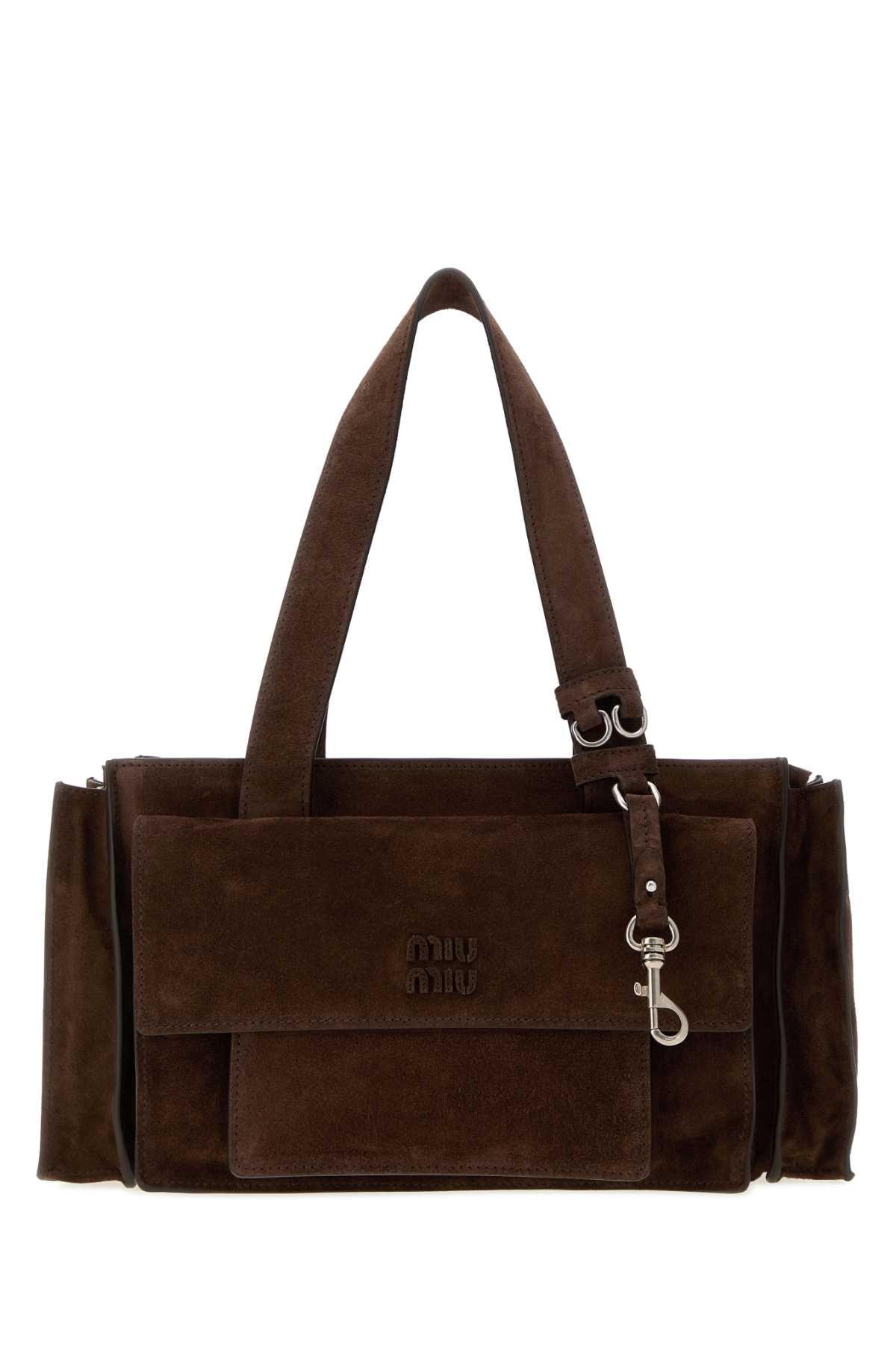 Miu Miu Women Dark Brown Suede Utilitaire Shopping Bag MIU MIU