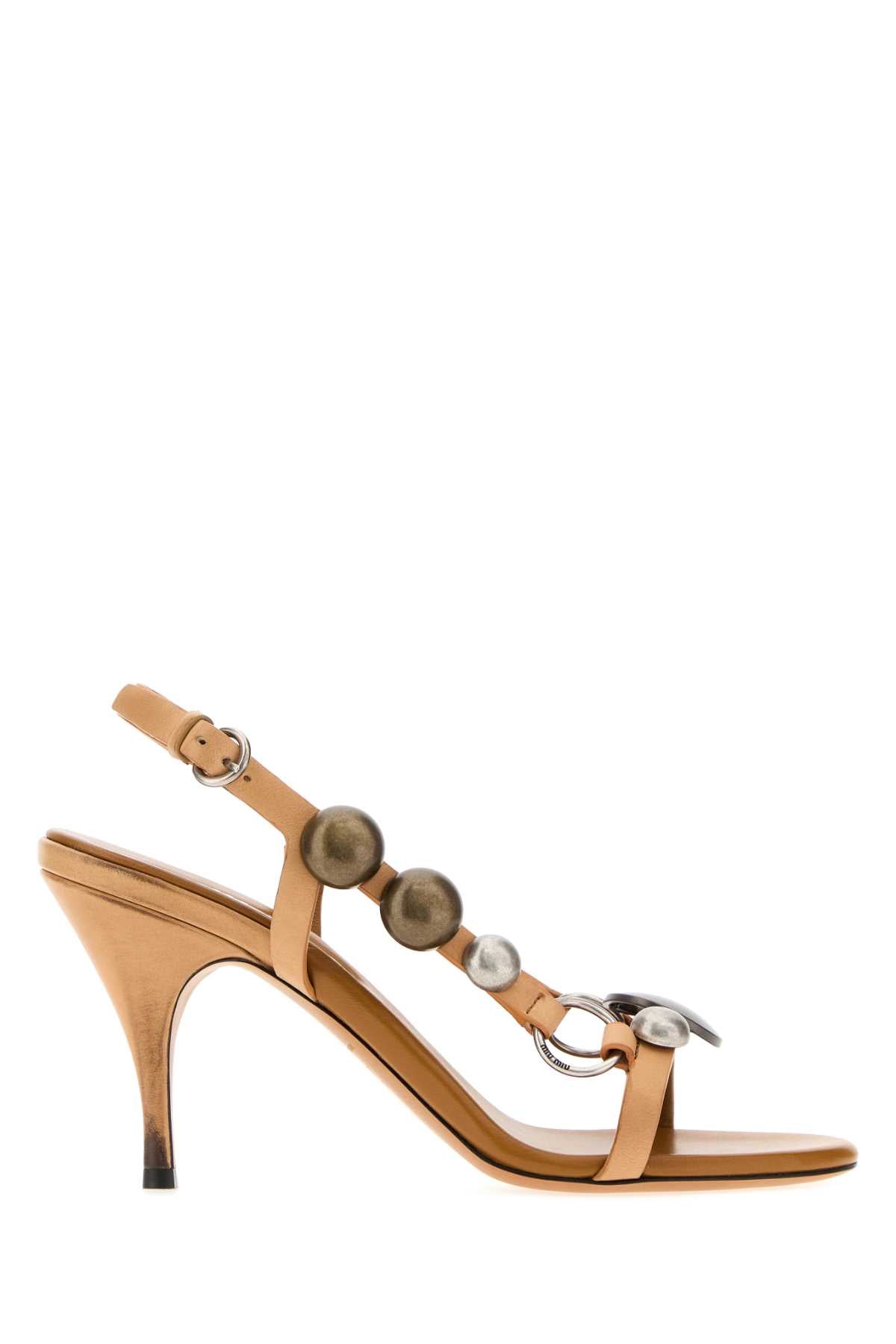 Miu Miu Women Camel Leather Sandals
