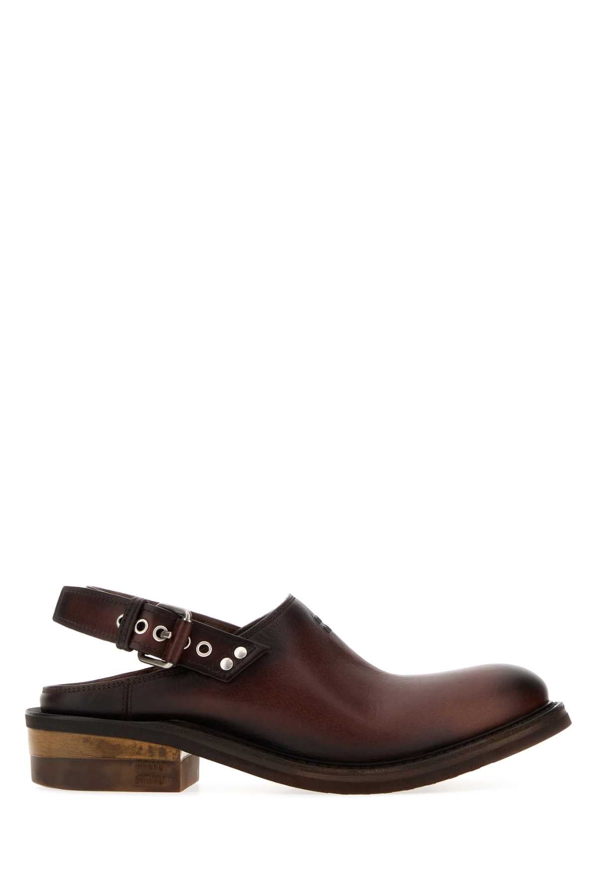 Miu Miu Women Chocolate Leather Foule Slippers MIU MIU