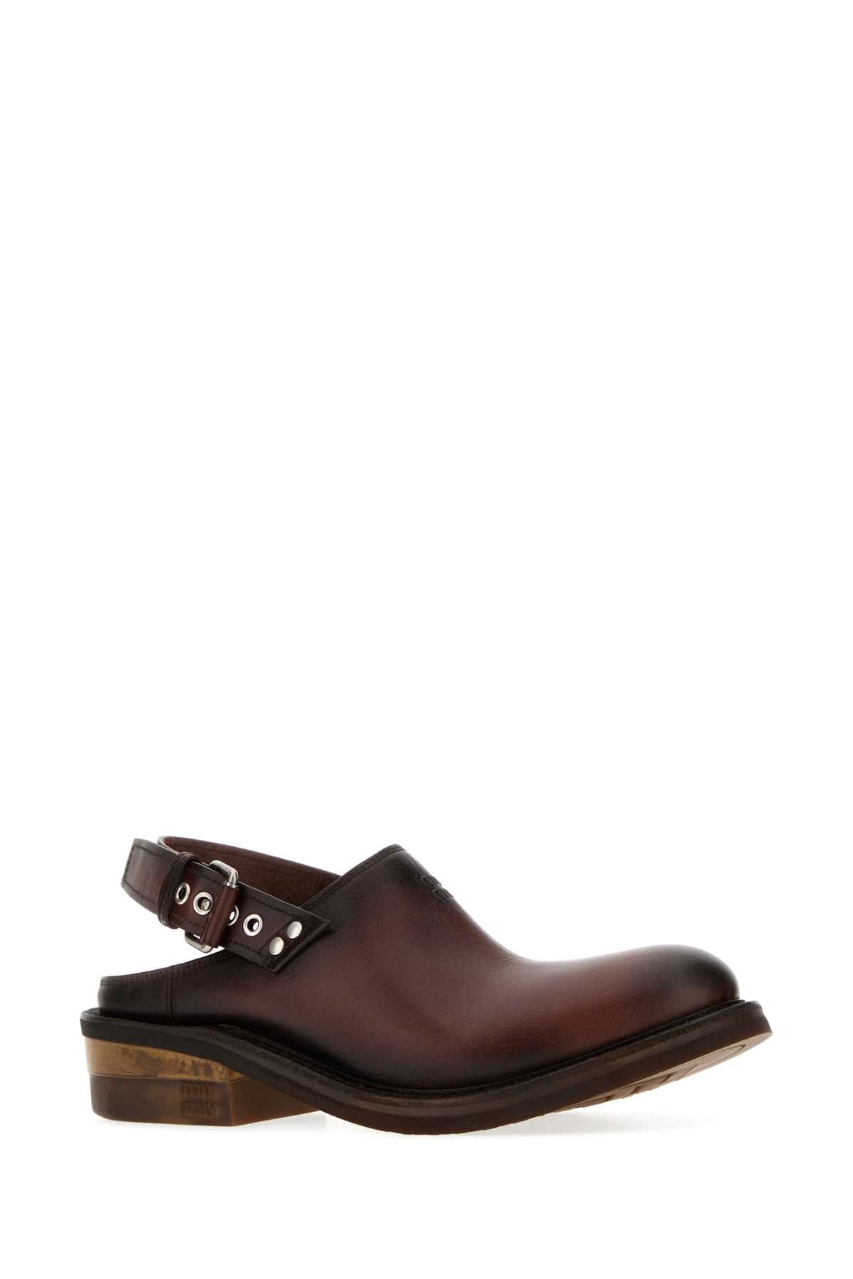 Miu Miu Women Chocolate Leather Foule Slippers MIU MIU