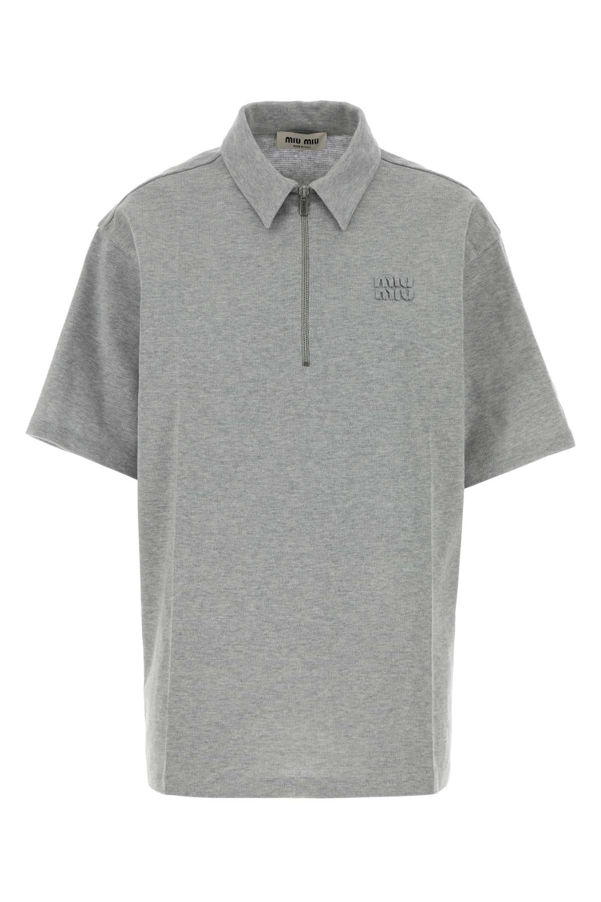 Miu Miu Women Grey Cotton Blend Oversize Polo Shirt MIU MIU