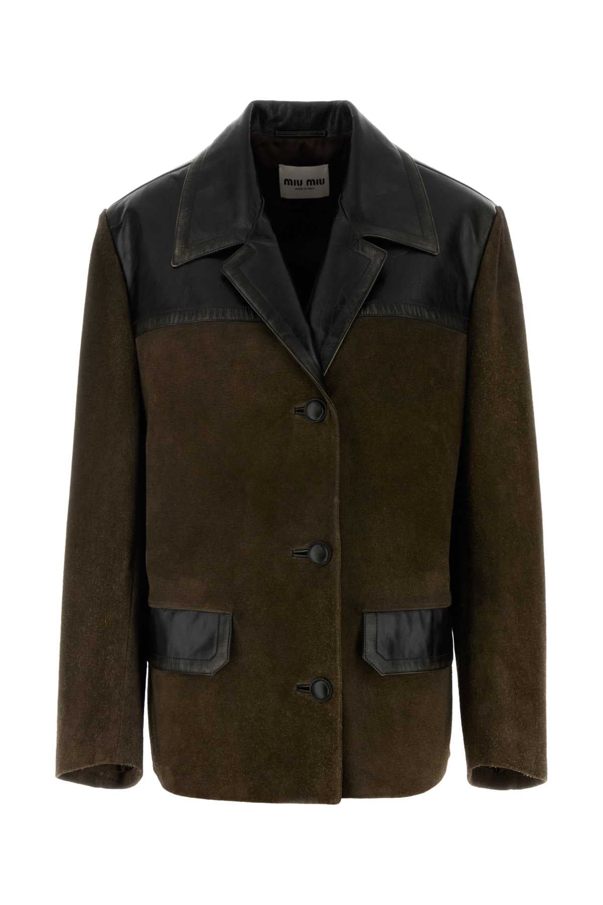 Miu Miu Women Bottle Green Suede Jacket MIU MIU