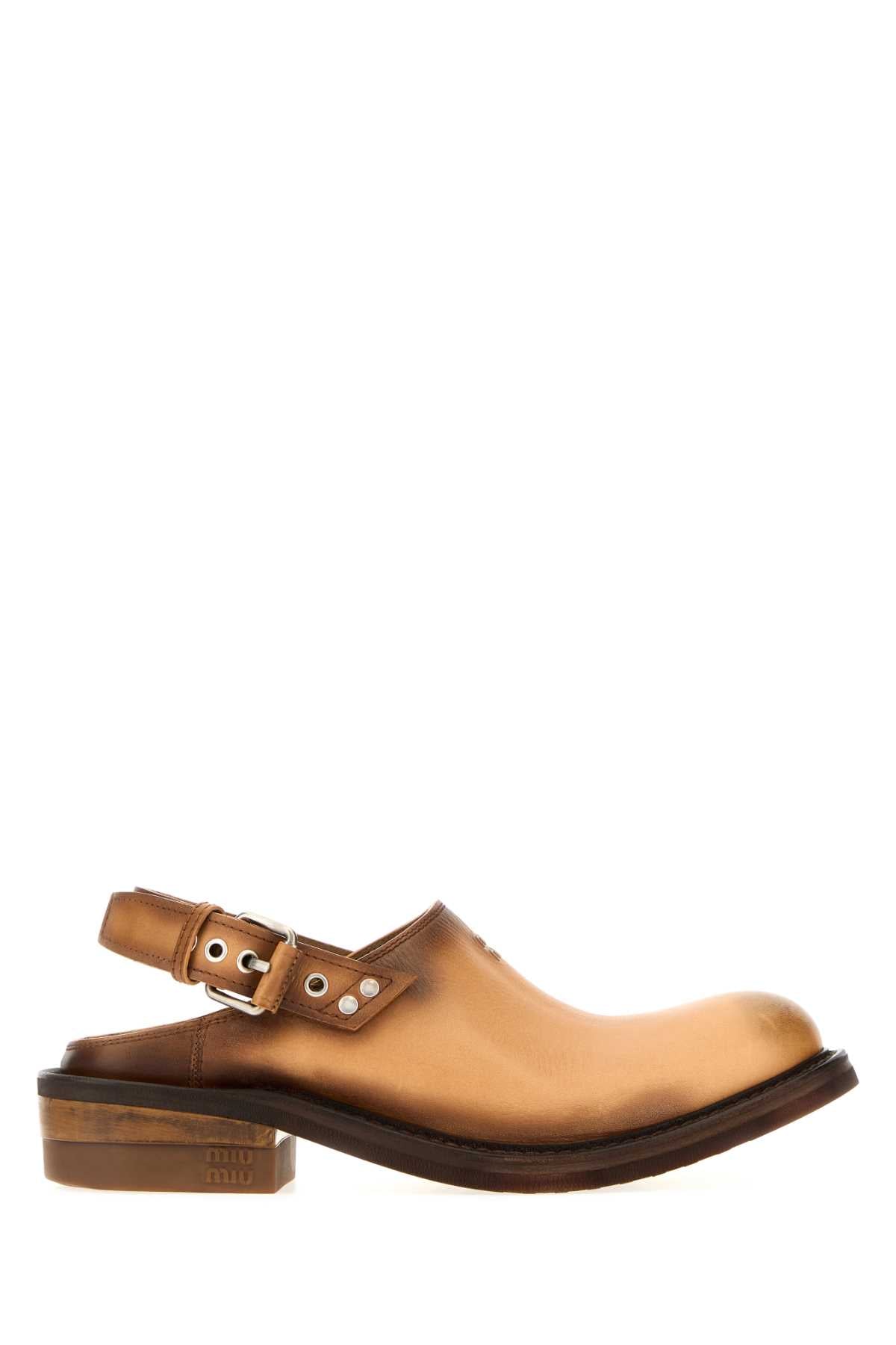 Miu Miu Women Camel Leather Foule Slippers