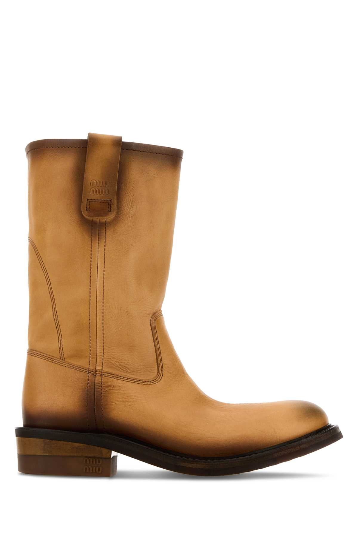 Miu Miu Women Camel Leather Boots MIU MIU
