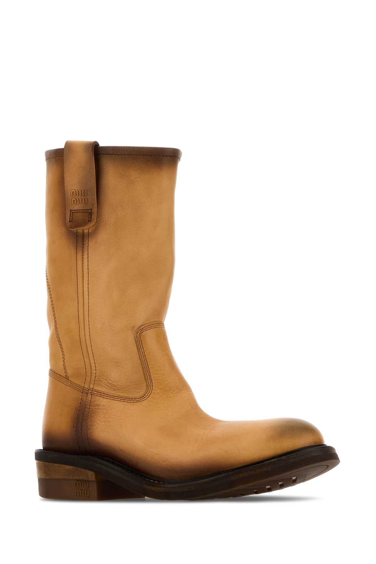 Miu Miu Women Camel Leather Boots MIU MIU