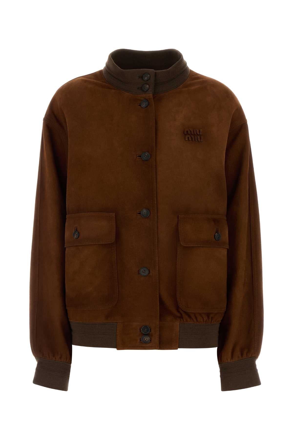 Miu Miu Women Brown Suede Bomber Jacket MIU MIU