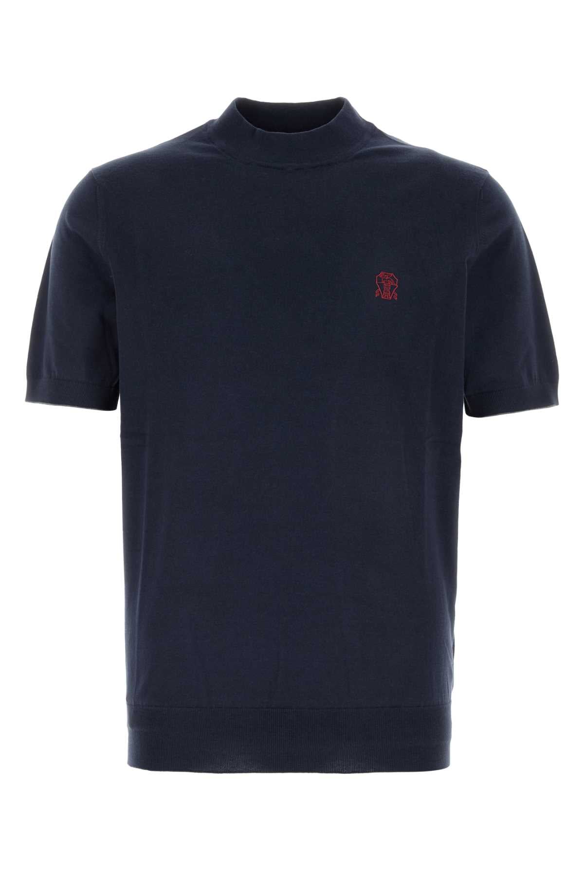 Brunello Cucinelli Men Navy Blue Knit T-Shirt BRUNELLO CUCINELLI