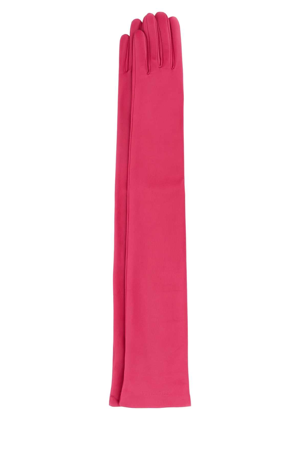 Balenciaga Women Fuchsia Leather Gloves BALENCIAGA