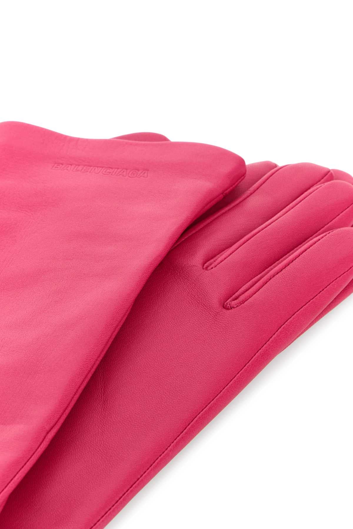 Balenciaga Women Fuchsia Leather Gloves BALENCIAGA