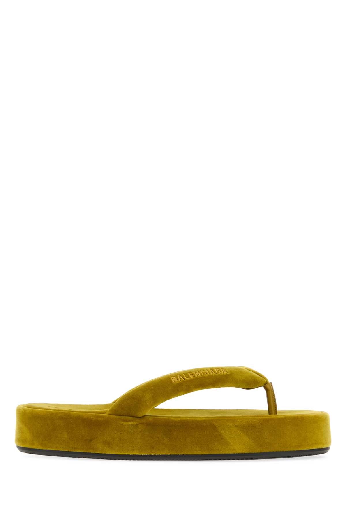 Balenciaga Women Mustard Velvet Jet Lag Thong Slippers BALENCIAGA