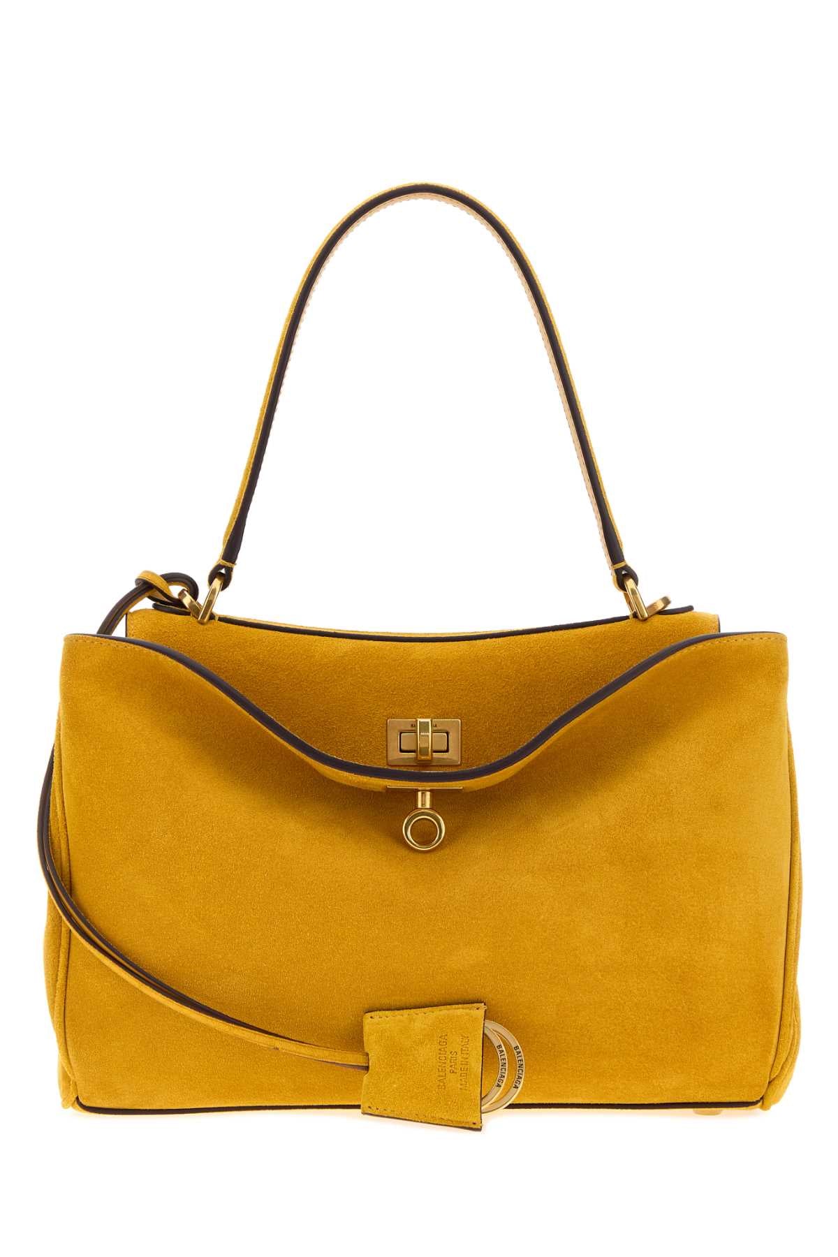 Balenciaga Women Mustard Suede Small Rodeo Handbag BALENCIAGA