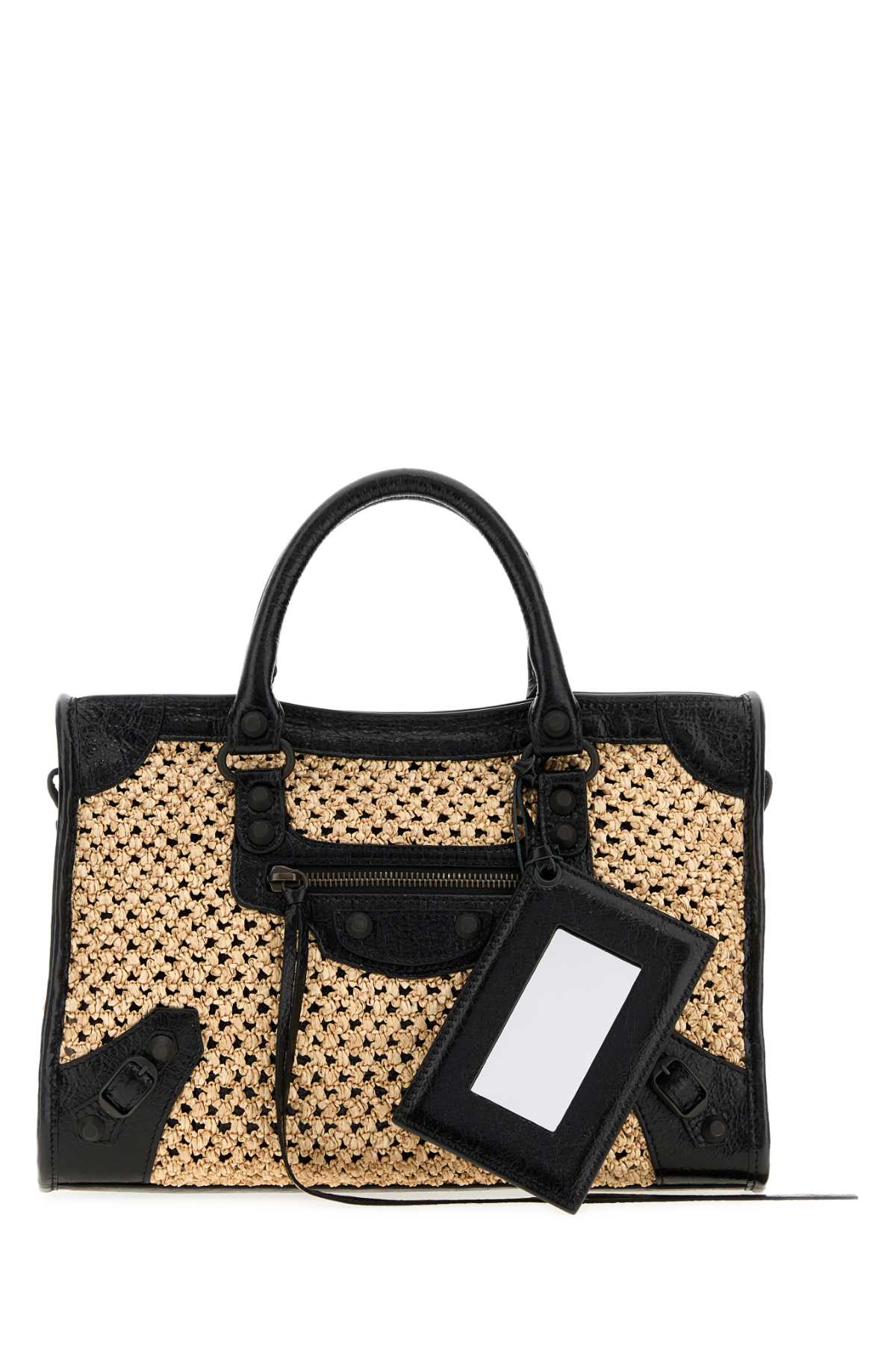 Balenciaga Women Two-Tone Raffia And Leather Small Le City Handbag BALENCIAGA