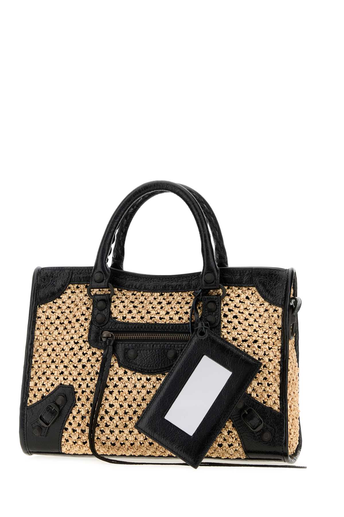 Balenciaga Women Two-Tone Raffia And Leather Small Le City Handbag BALENCIAGA