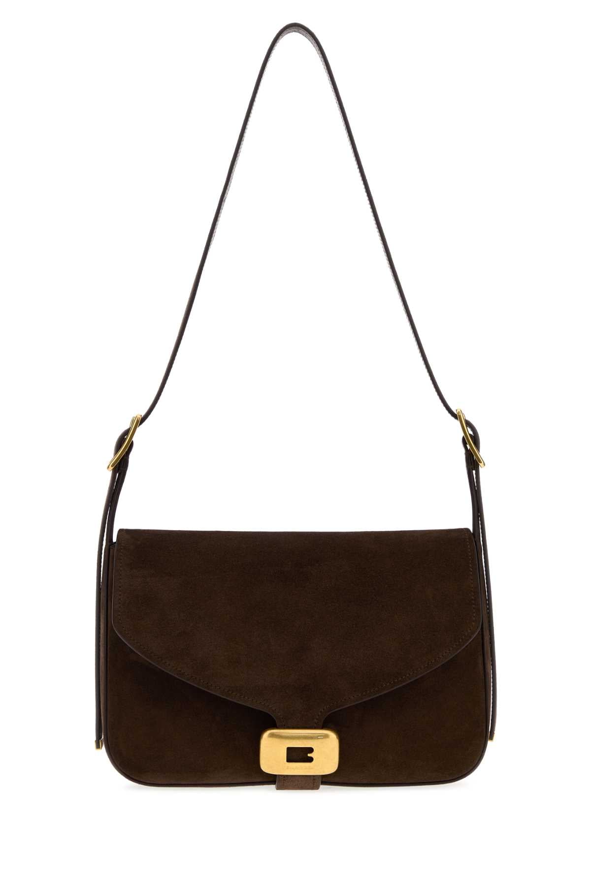 Balenciaga Women Dark Brown Suede Medium Clicca Shoulder Bag BALENCIAGA