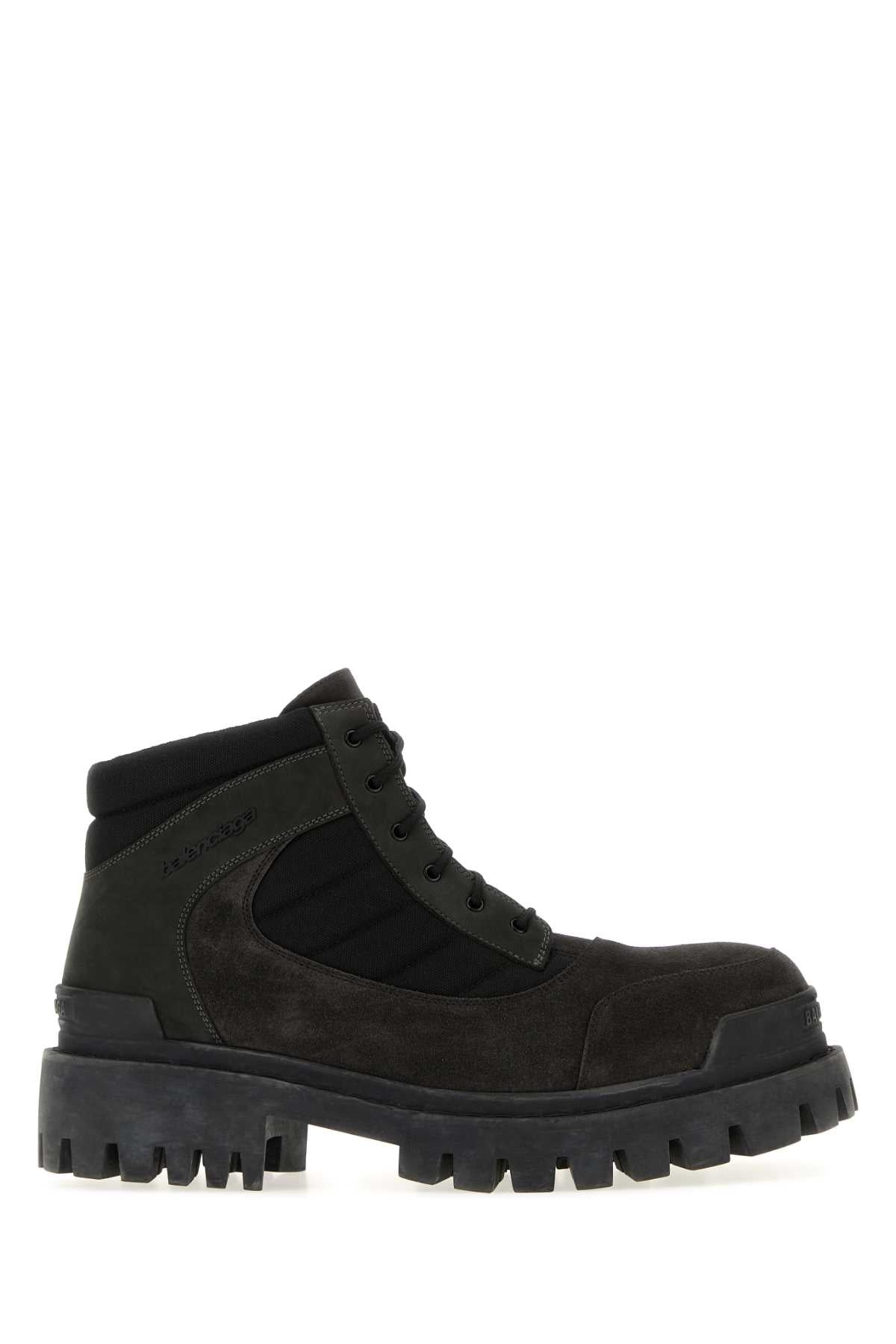 Balenciaga Men Slate Suede And Canvas Combat Ankle Boots BALENCIAGA
