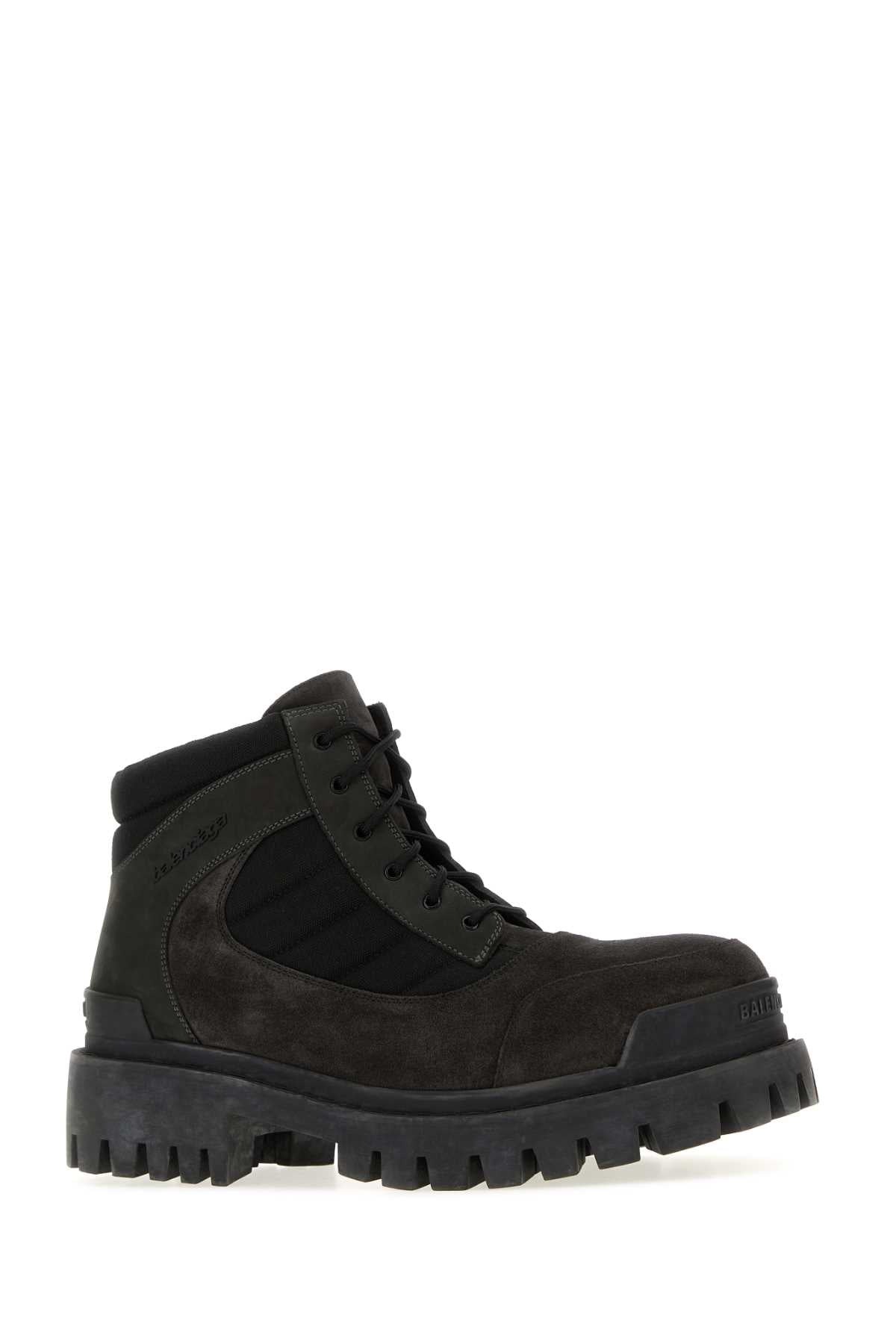 Balenciaga Men Slate Suede And Canvas Combat Ankle Boots BALENCIAGA