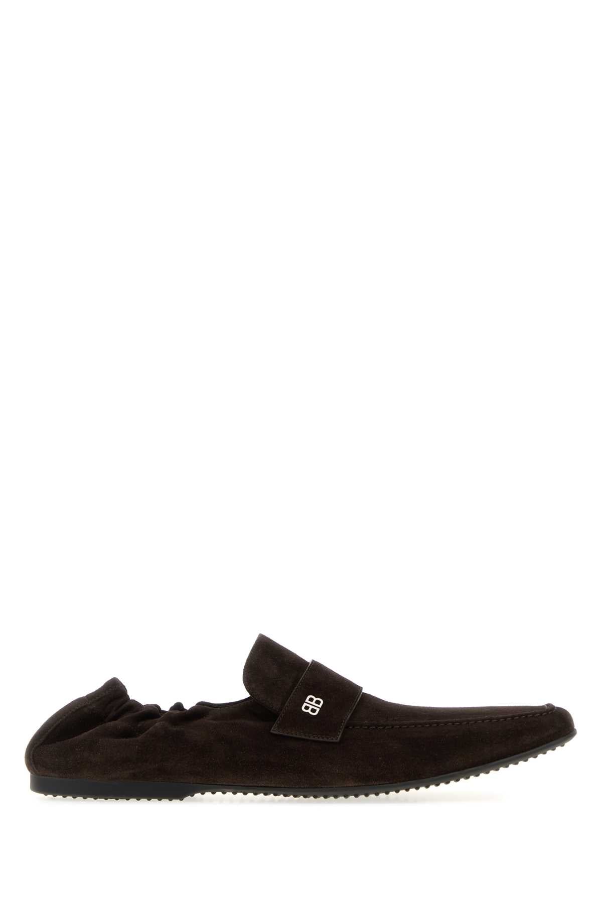 Balenciaga Men Dark Brown Suede Palermo Bb Loafers BALENCIAGA