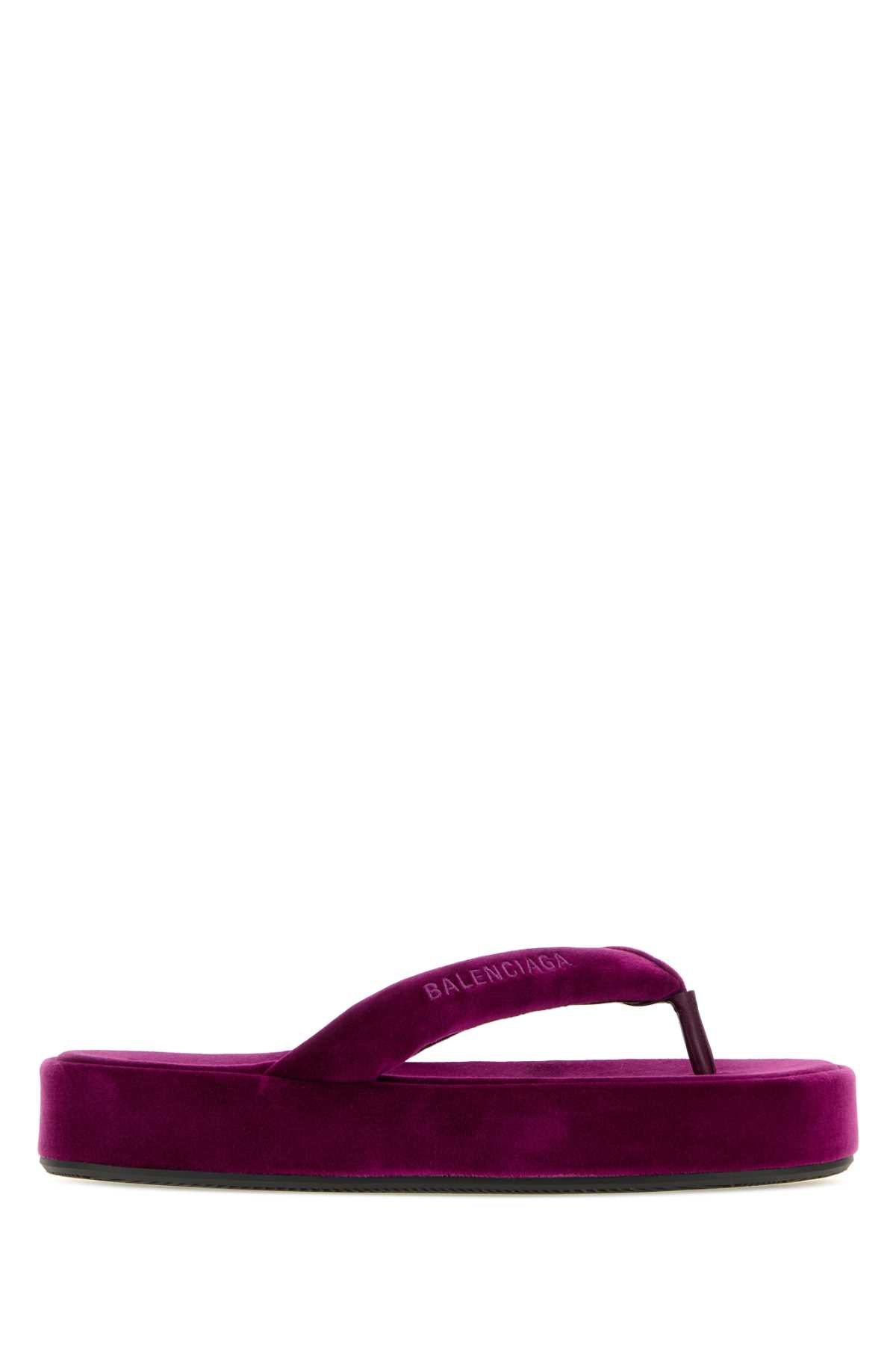 Balenciaga Women Purple Velvet Jet Lag Thong Slippers BALENCIAGA