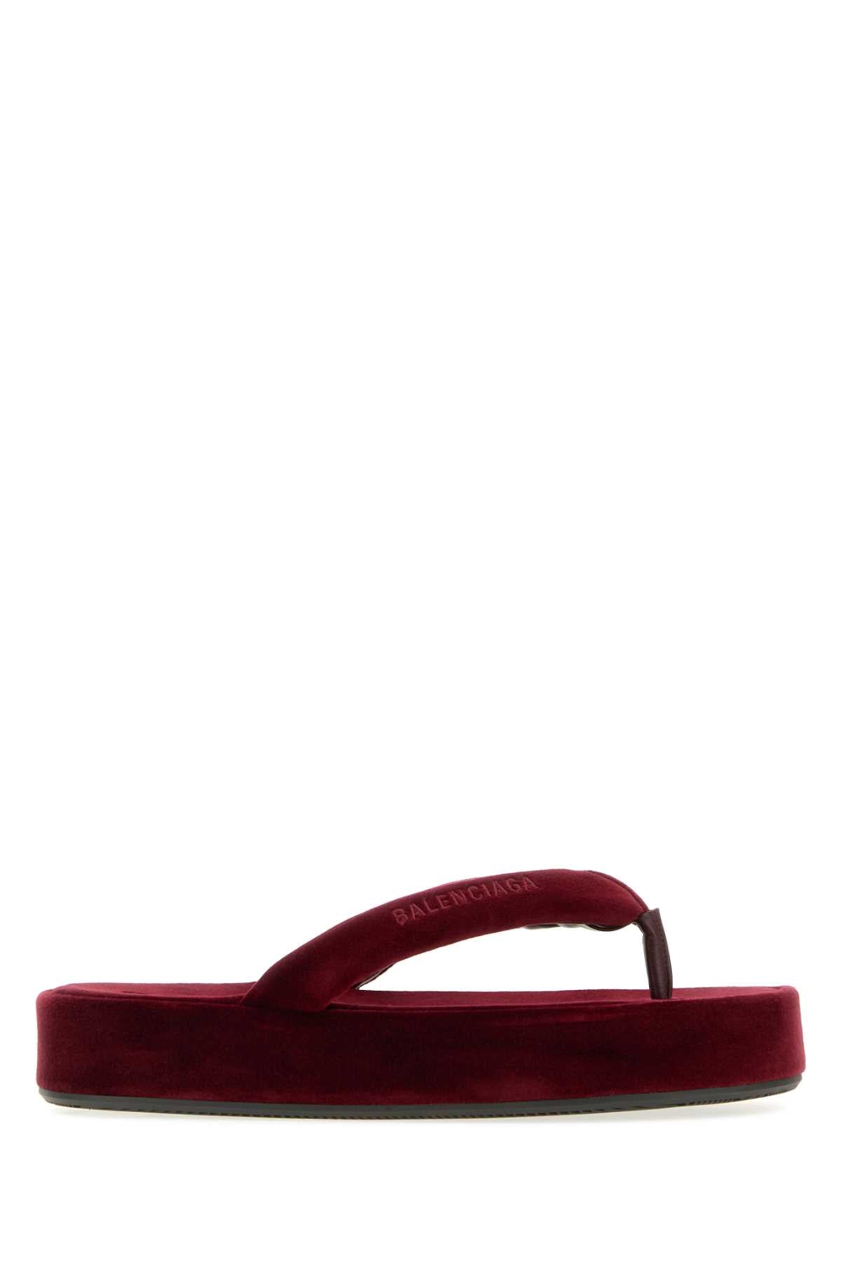 Balenciaga Women Tiziano Red Velvet Jet Lag Thong Slippers BALENCIAGA