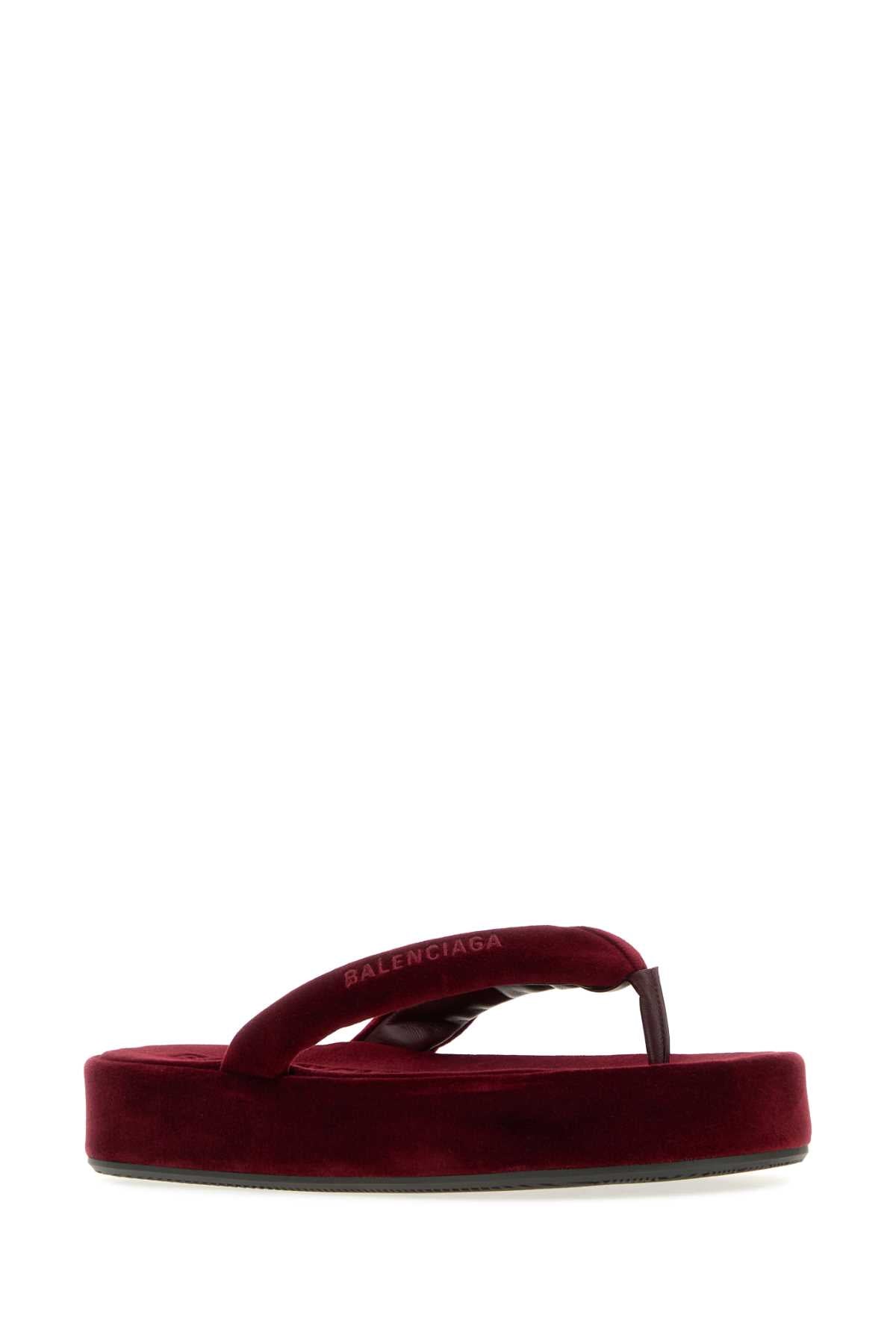 Balenciaga Women Tiziano Red Velvet Jet Lag Thong Slippers BALENCIAGA