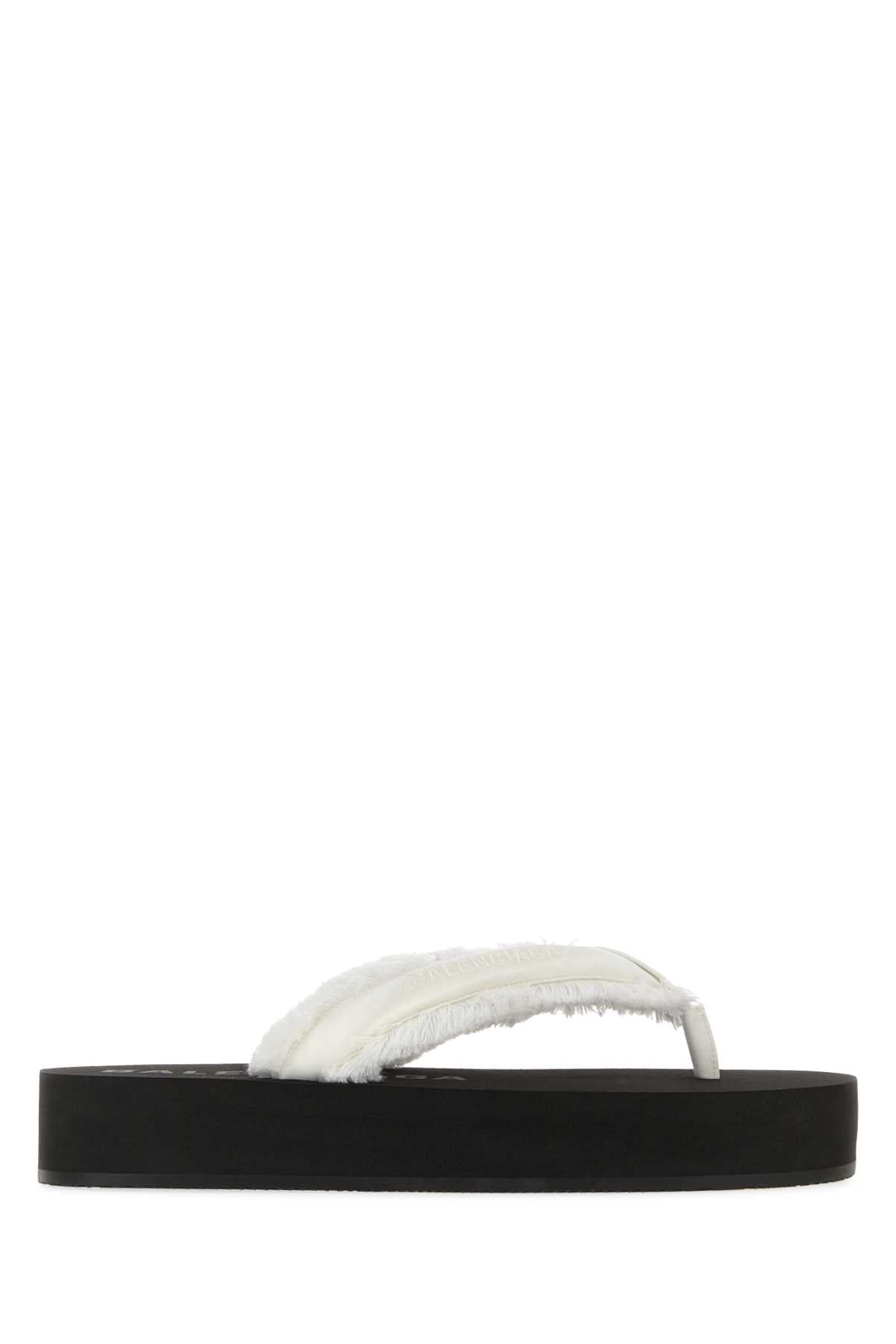 Balenciaga Women White Satin Jet Leg Thong Slippers BALENCIAGA