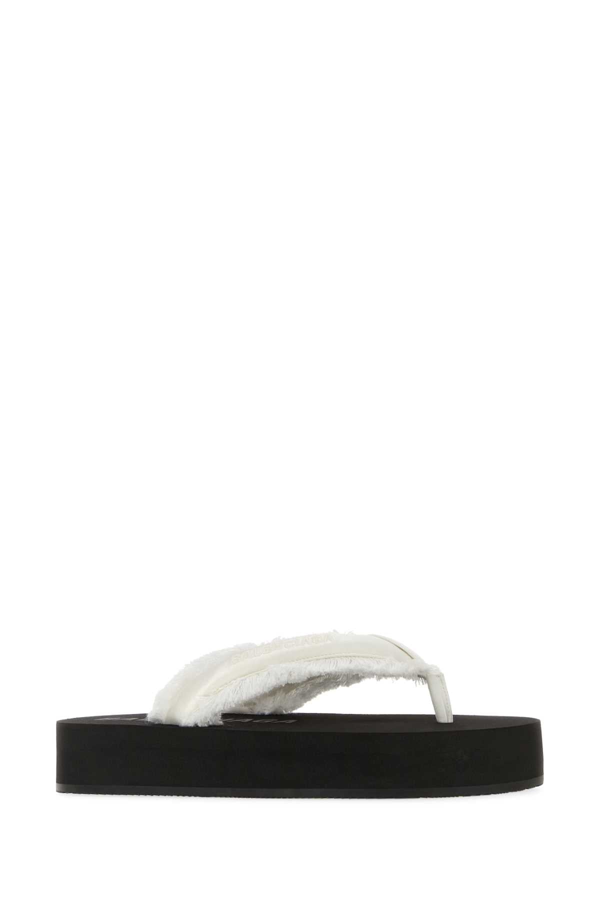 Balenciaga Women White Satin Jet Leg Thong Slippers BALENCIAGA