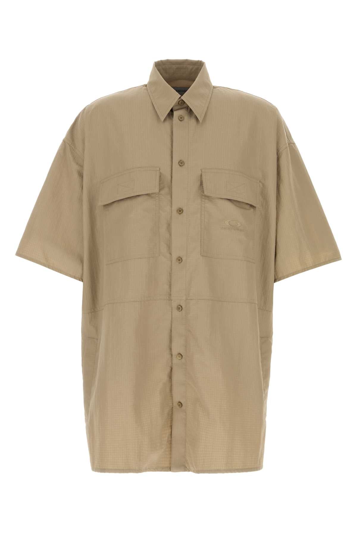 Balenciaga Men Cappuccino Tech Fabric Oversize Shirt BALENCIAGA
