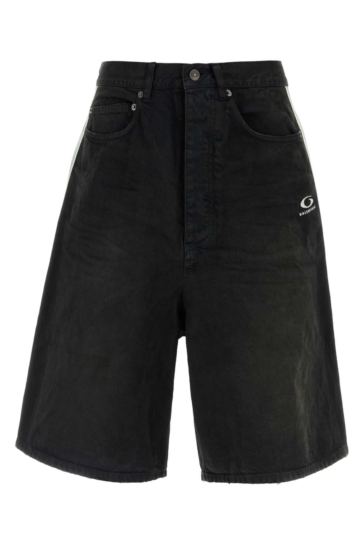 Balenciaga Men Black Denim Bermuda Shorts BALENCIAGA