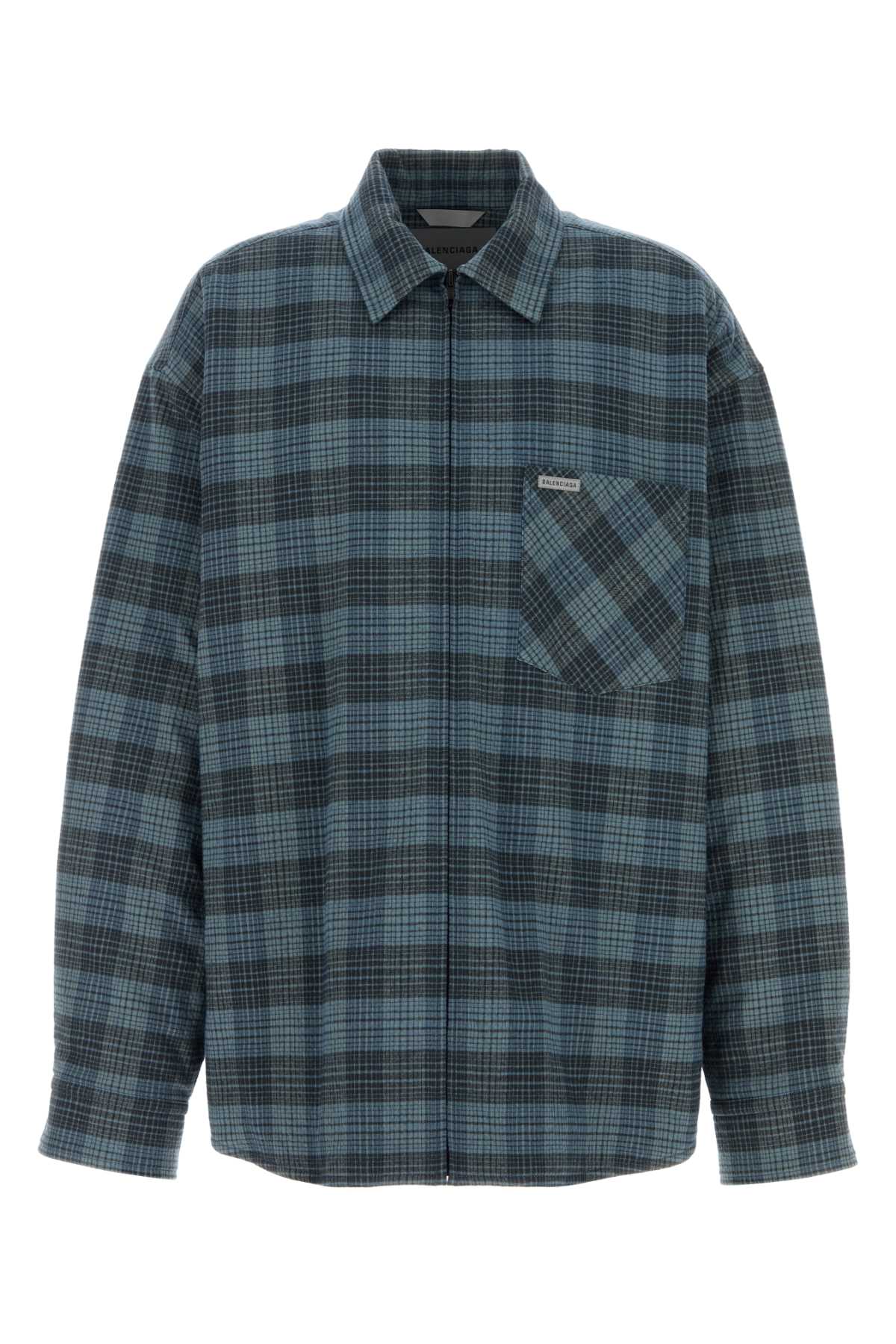 Balenciaga Men Embroidered Flannel Oversize Shirt BALENCIAGA