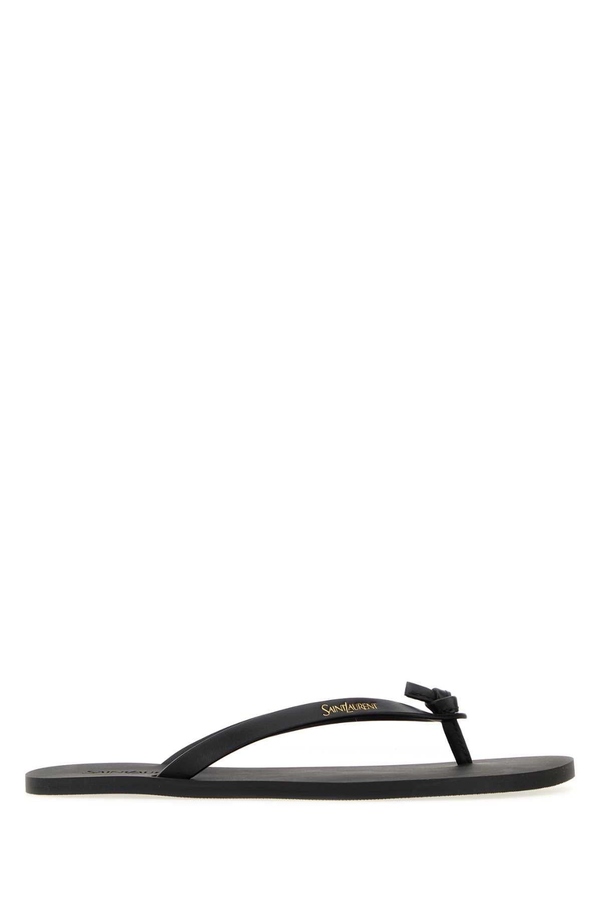 Saint Laurent Women Black Leather Thong Slippers SAINT LAURENT