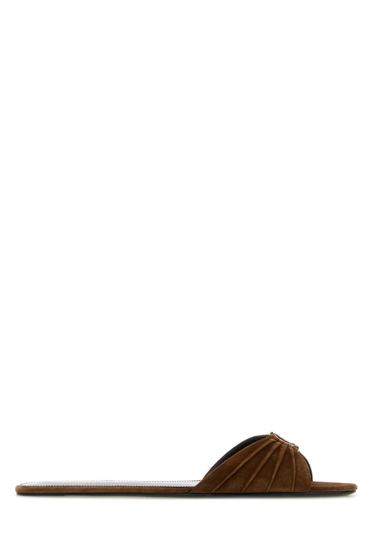 Saint Laurent Women Brown Suede Babylone Slippers SAINT LAURENT