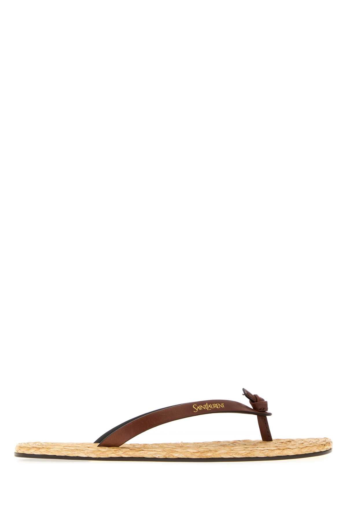 Saint Laurent Women Brown Leather Jota Thong Slippers SAINT LAURENT