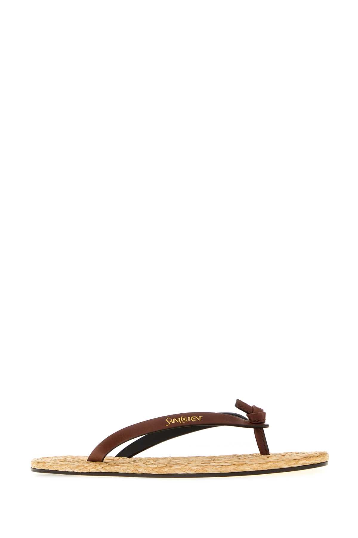 Saint Laurent Women Brown Leather Jota Thong Slippers SAINT LAURENT