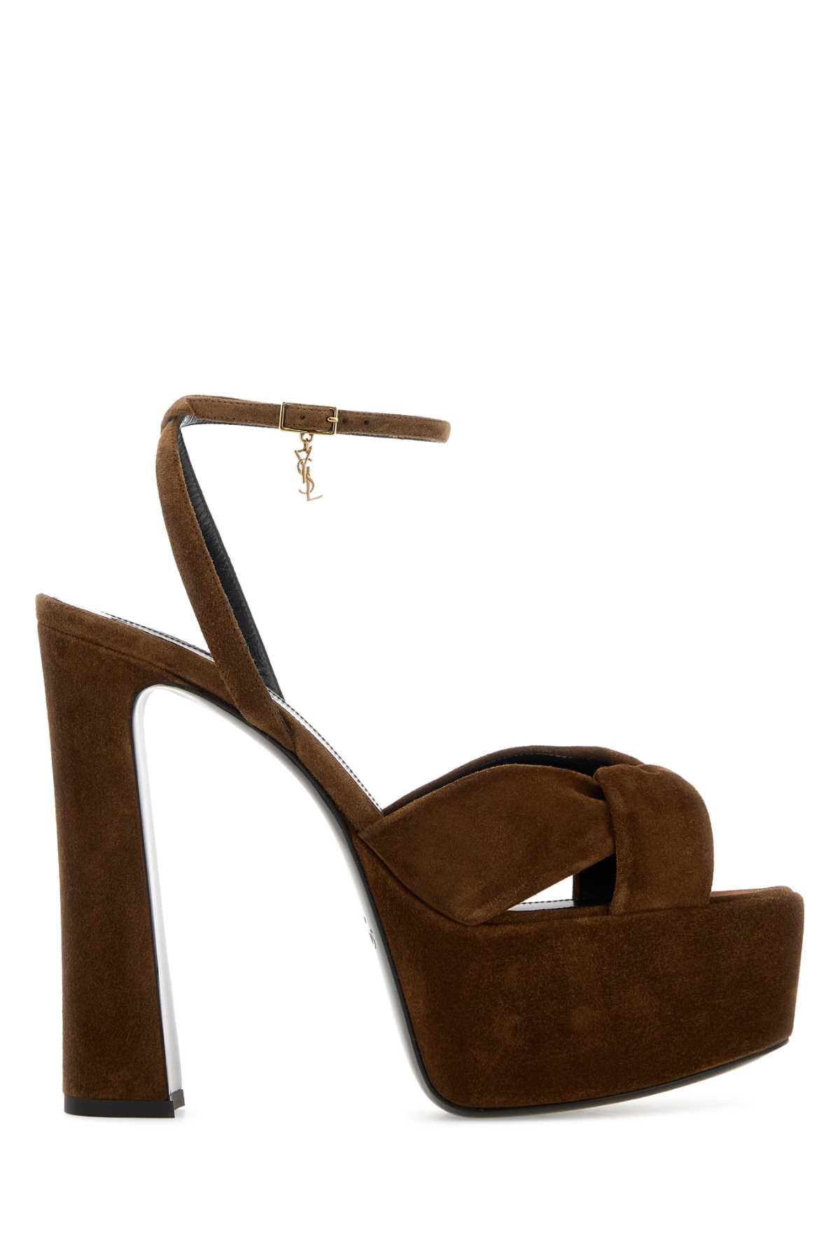 Saint Laurent Women Brown Suede Franciane Sandals SAINT LAURENT