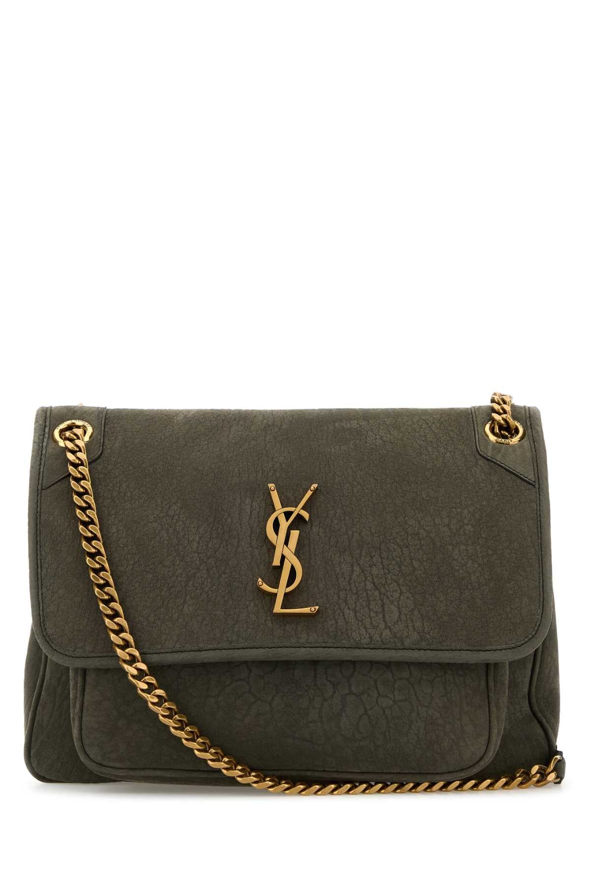 Saint Laurent Women Dark Grey Suede Medium Niki Shoulder Bag SAINT LAURENT