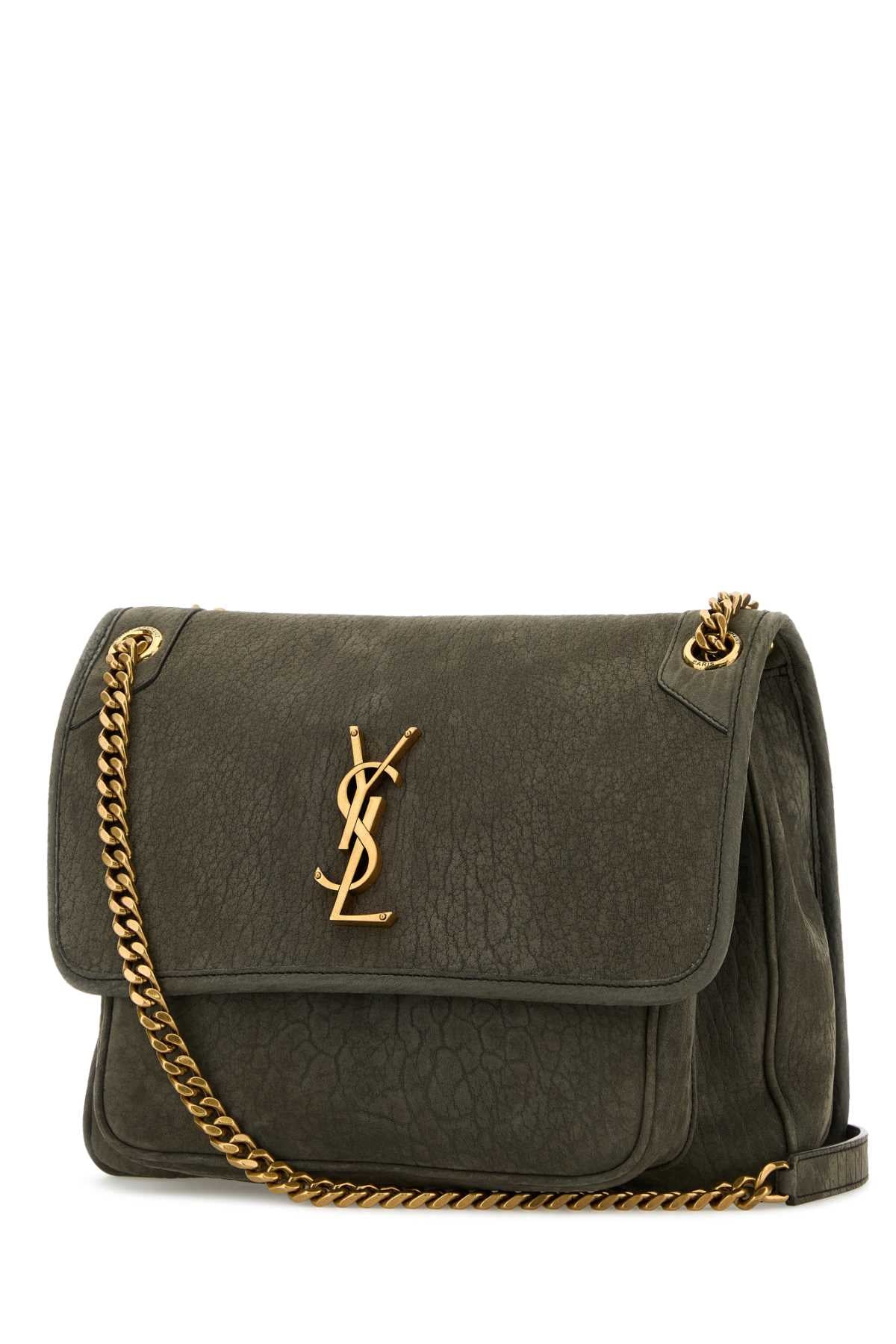 Saint Laurent Women Dark Grey Suede Medium Niki Shoulder Bag SAINT LAURENT