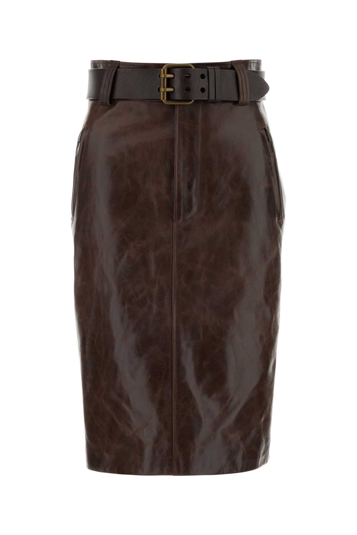 Saint Laurent Women Brown Leather Skirt SAINT LAURENT
