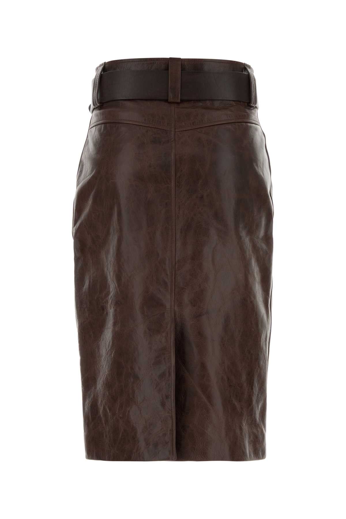 Saint Laurent Women Brown Leather Skirt SAINT LAURENT
