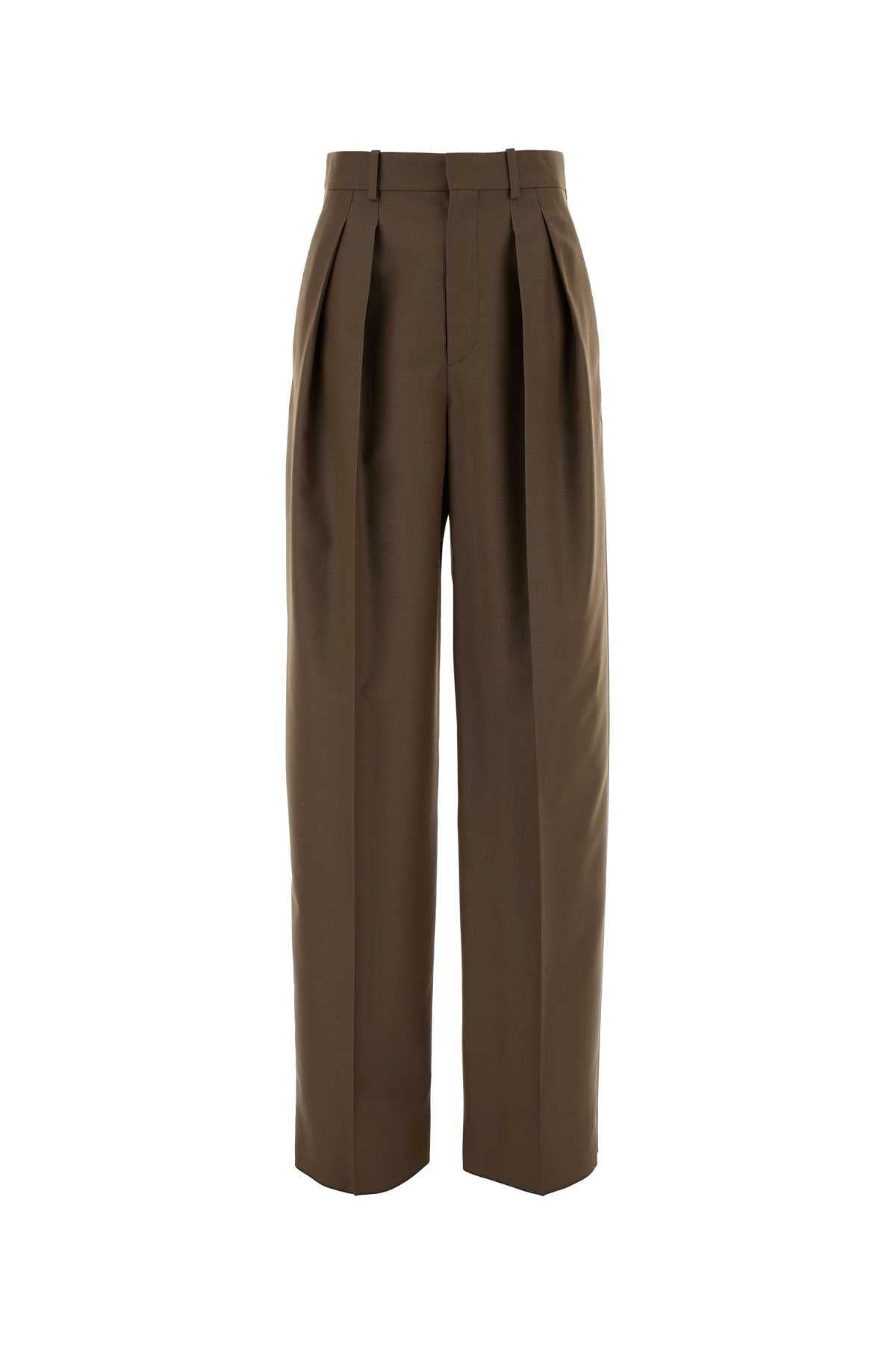 Saint Laurent Women Mud Wool Blend Wide-Leg Pant SAINT LAURENT