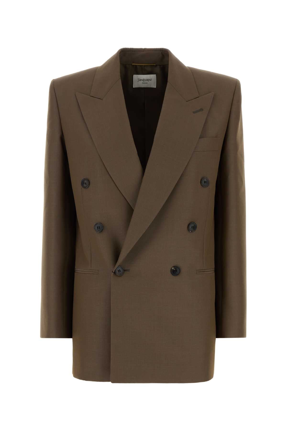 Saint Laurent Women Mud Wool Blend Oversize Blazer SAINT LAURENT