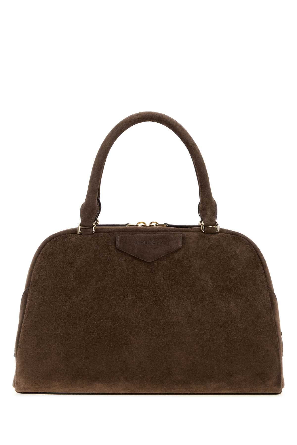 Givenchy Women Brown Suede Medium Antigona East-West Soft Handbag GIVENCHY