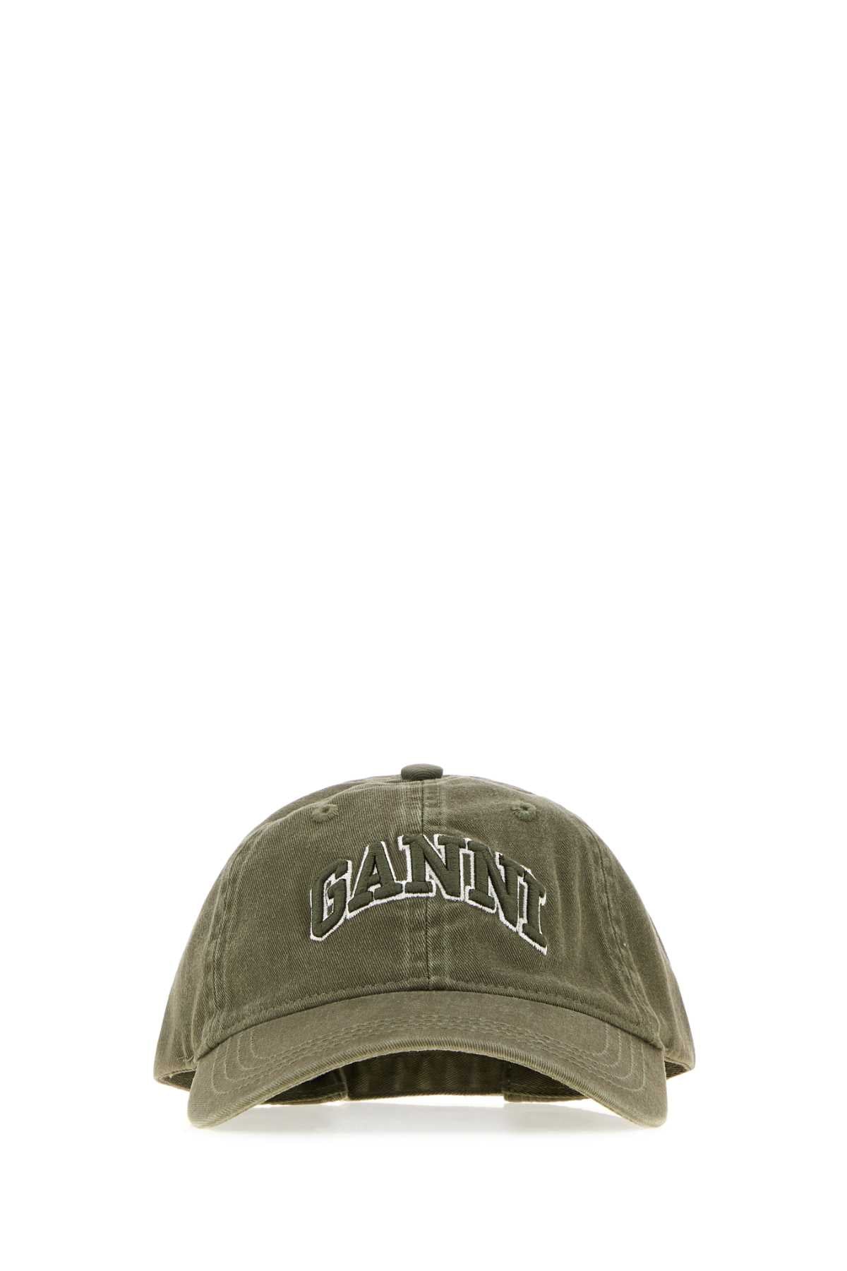 Ganni Women Olive Green Cotton Baseball Cap GANNI