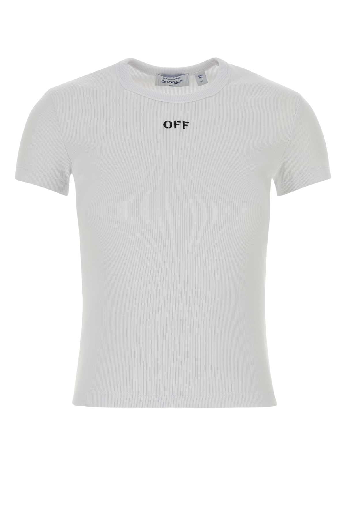 Off White Women White Stretch Cotton T-Shirt OFF-WHITE