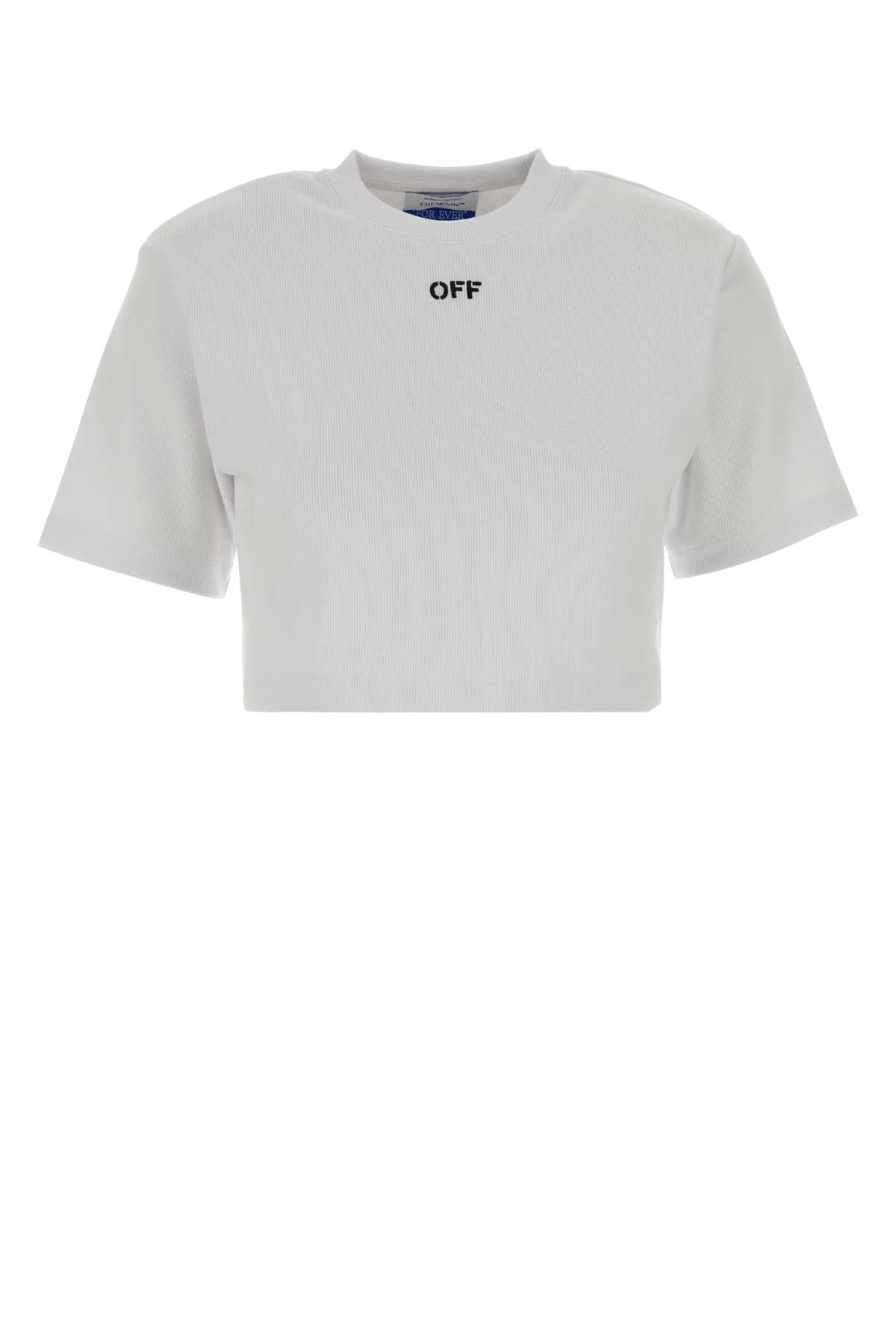 Off White Women White Stretch Cotton T-Shirt OFF-WHITE