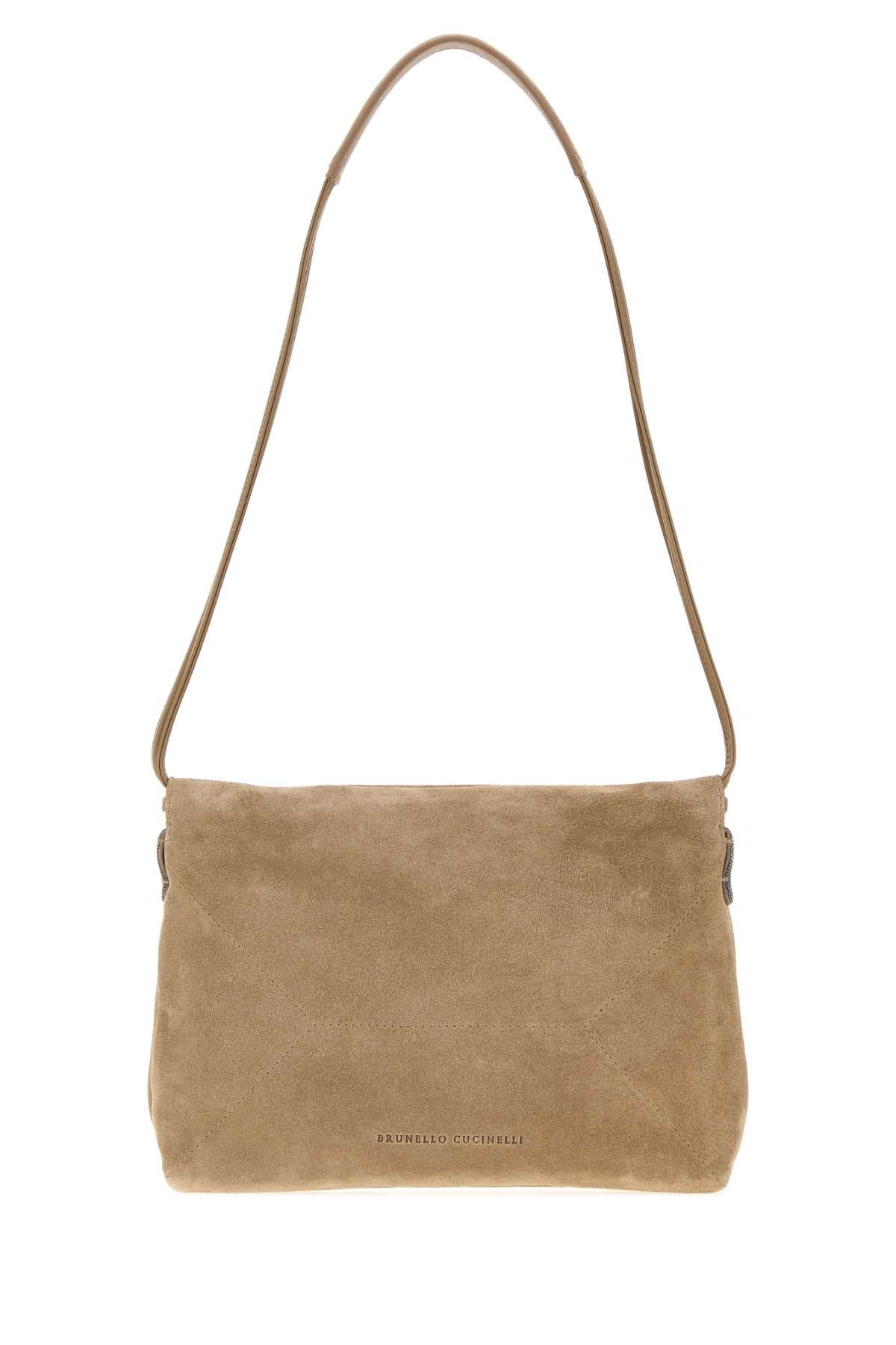 Brunello Cucinelli Women Beige Suede Shoulder Bag BRUNELLO CUCINELLI