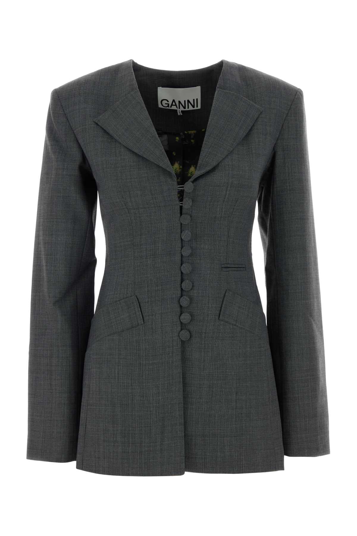 Ganni Women Grey Twill Blazer GANNI